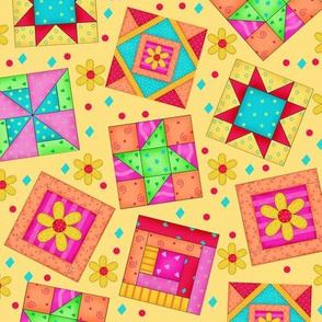 Multicolor Quilt Art Blocks Yellow Large