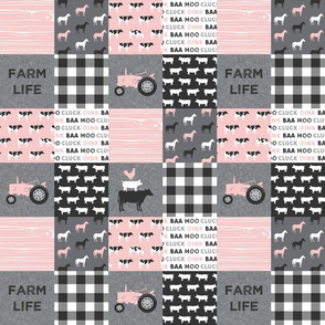 (3" small scale) farm life - farm patchwork fabric - p and grey linen