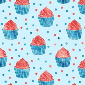 red white and blue cupcakes on blue 