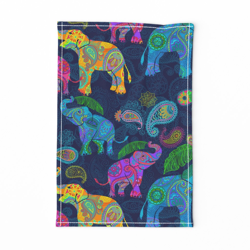 Asian Elephants Bright Paisley