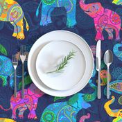 Asian Elephants Bright Paisley