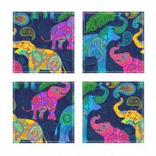 Asian Elephants Bright Paisley