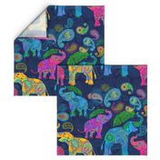 Asian Elephants Bright Paisley