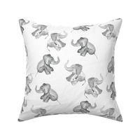 Laughing Baby Elephants on white - small print