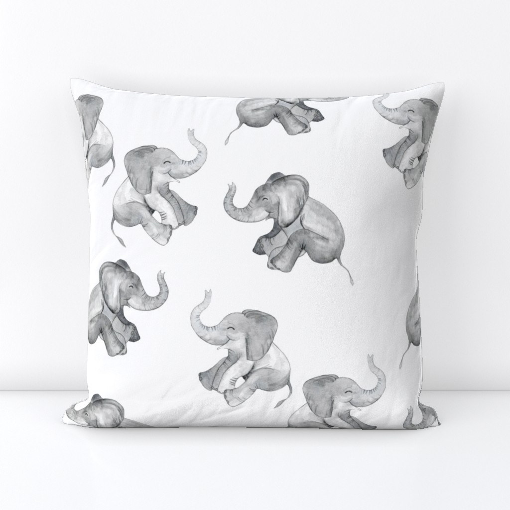 Laughing Baby Elephants on white - large print