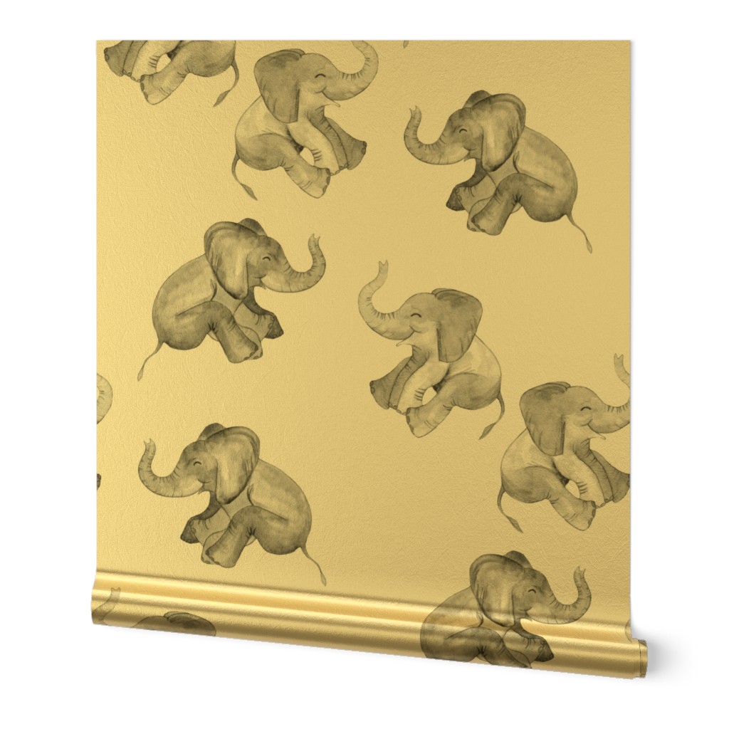 Laughing Baby Elephants on white - large print