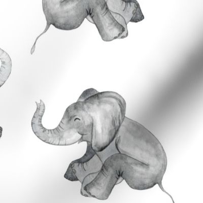Laughing Baby Elephants on white - large print