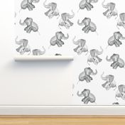 Laughing Baby Elephants on white - large print