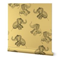 Laughing Baby Elephants on white - large print