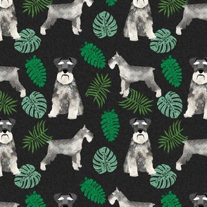 schnauzer monstera dog breed fabric tropical dark