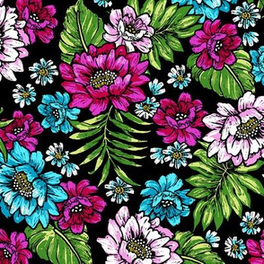 Bonita Floral - Black/Fuchsia