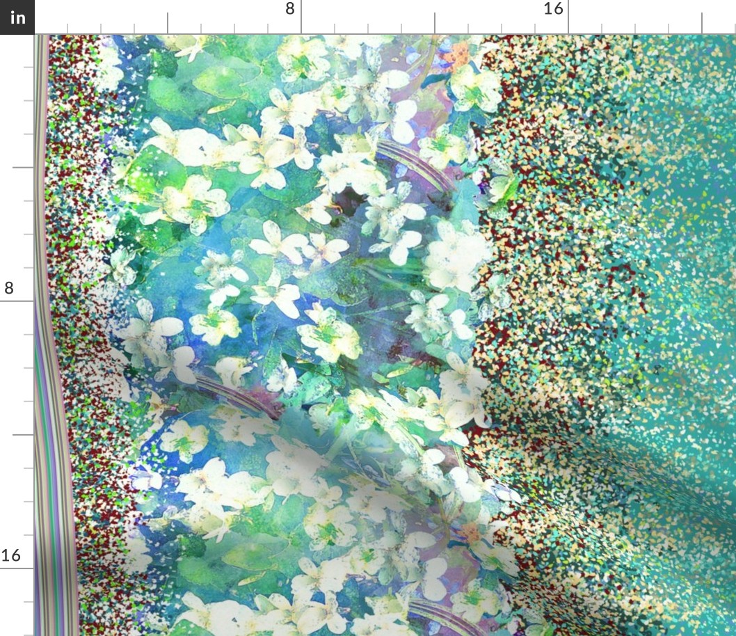 32" border custom scale white violets flowers  turquoise aqua