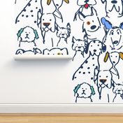 Color Pop Doodle Dogs - Largest Repeat Navy Outline