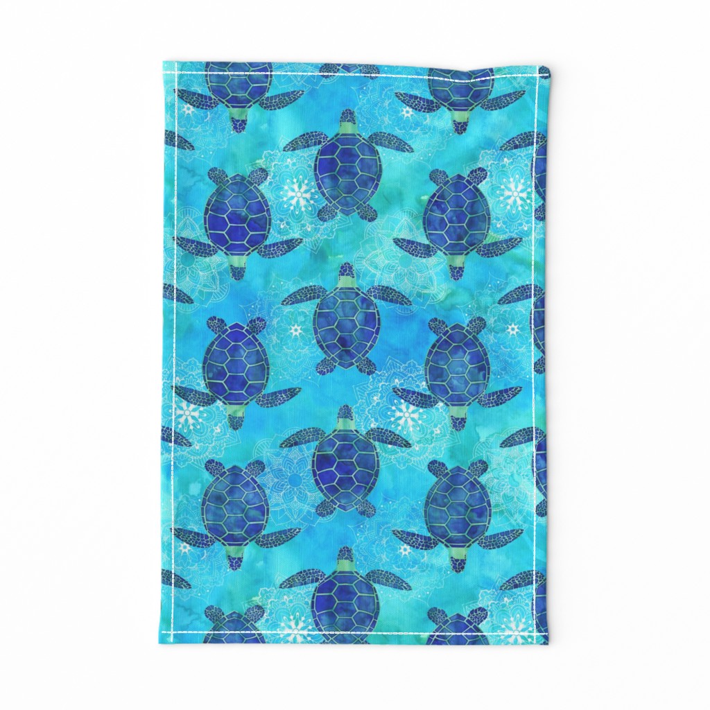 Watercolor Sea Turtles Mandalas Blue Green