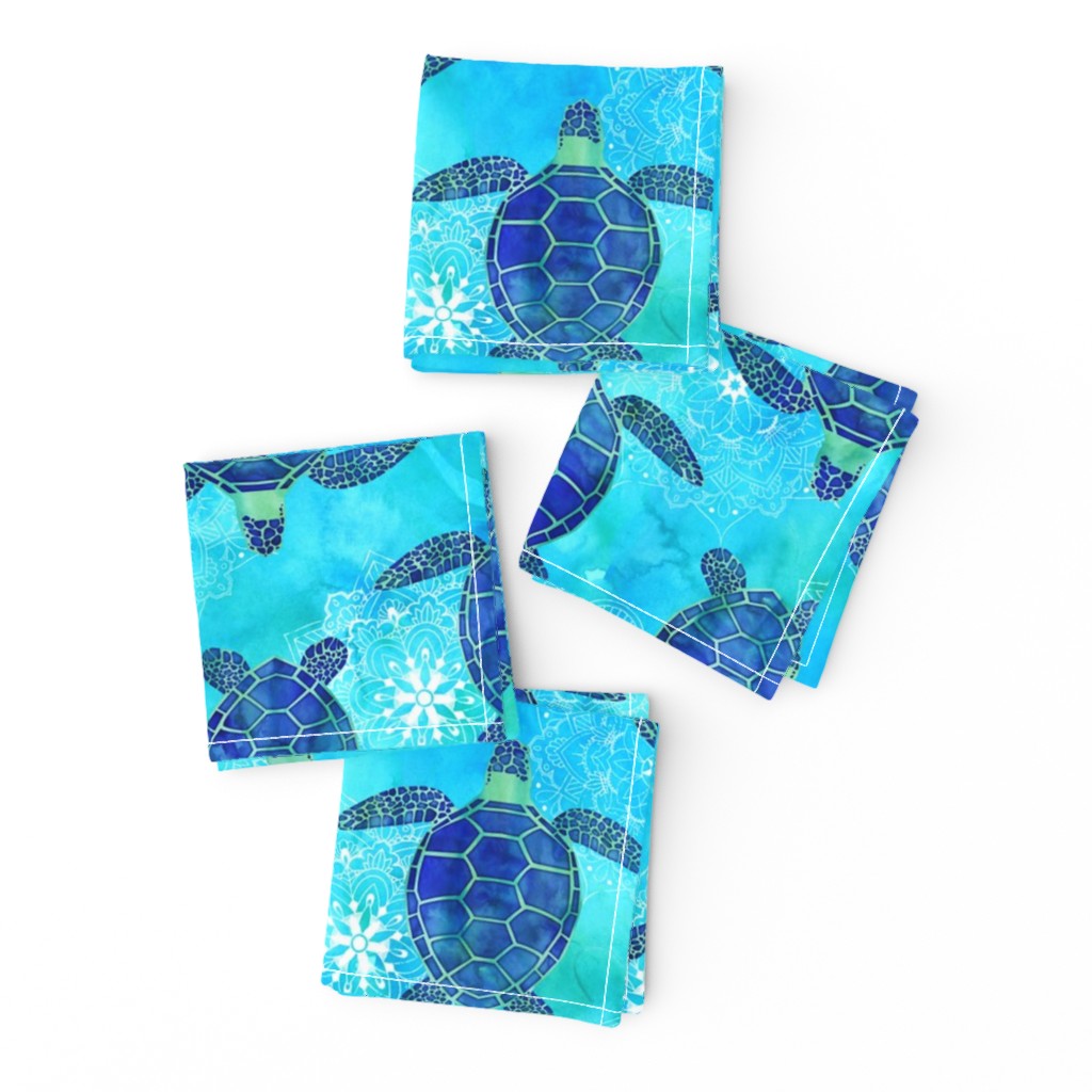 Watercolor Sea Turtles Mandalas Blue Green