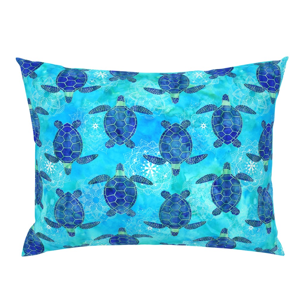 Watercolor Sea Turtles Mandalas Blue Green