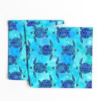 Watercolor Sea Turtles Mandalas Blue Green