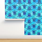 Watercolor Sea Turtles Mandalas Blue Green