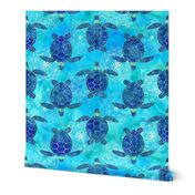 Watercolor Sea Turtles Mandalas Blue Green