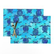 Watercolor Sea Turtles Mandalas Blue Green