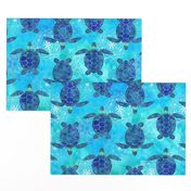 Watercolor Sea Turtles Mandalas Blue Green