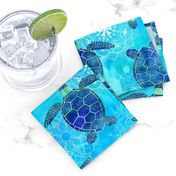 Watercolor Sea Turtles Mandalas Blue Green