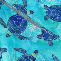 Watercolor Sea Turtles Mandalas Blue Green