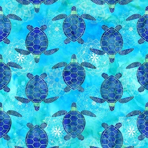 Watercolor Sea Turtles Mandalas Blue Green