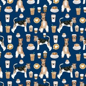 Wire Fox Terriers (smaller scale)  dog breed fabric coffees navy