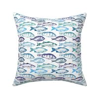 Fish Sketches in Blue Shades // Large