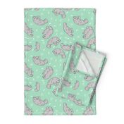 manatee fabric (tossed) // manatees dugong animals design andrea lauren fabric - mint