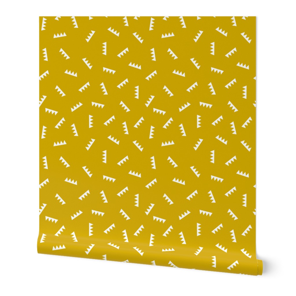 Geometric abstract royal crown triangle ridge shape design mustard yellow