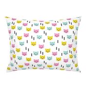 Cute kitten cat illustration in colorful summer palette with geometric details for kids girls