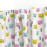 Cute kitten cat illustration in colorful summer palette with geometric details for kids girls