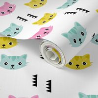 Cute kitten cat illustration in colorful summer palette with geometric details for kids girls