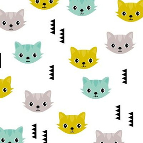 Cute kitten cat illustration in colorful summer palette with geometric details for kids boys