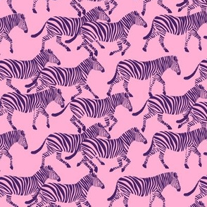(small scale) zebras in purple on pink