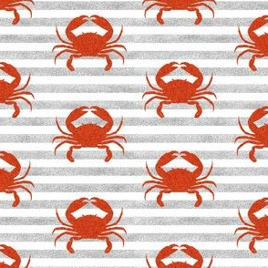 crab stripes nautical animal fabric grey