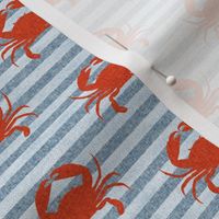 crab stripes nautical animal fabric blue