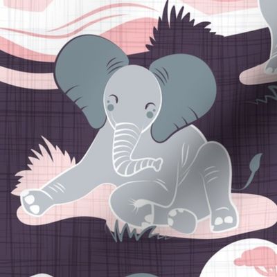 Baby African elephants joy night and day // pink