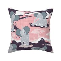 Baby African elephants joy night and day // pink