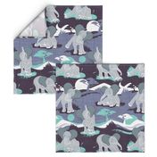 Baby African elephants joy night and day // teal and violet