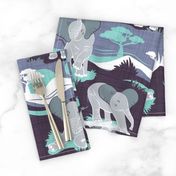 Baby African elephants joy night and day // teal and violet