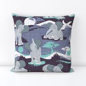 Baby African elephants joy night and day // teal and violet