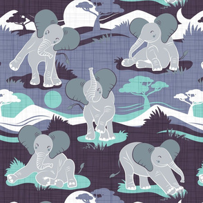 Baby African elephants joy night and day // teal and violet
