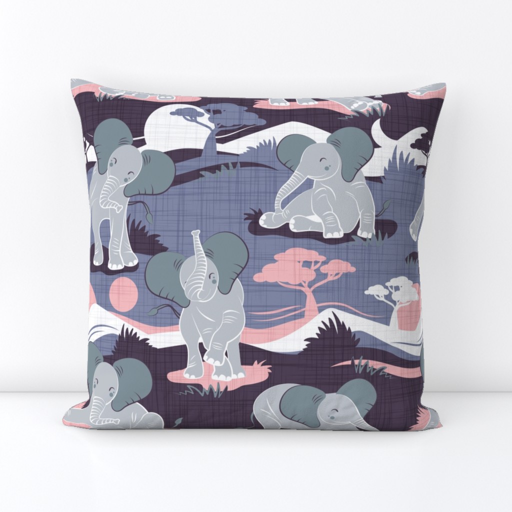 Baby African elephants joy night and day // normal scale // pink and violet