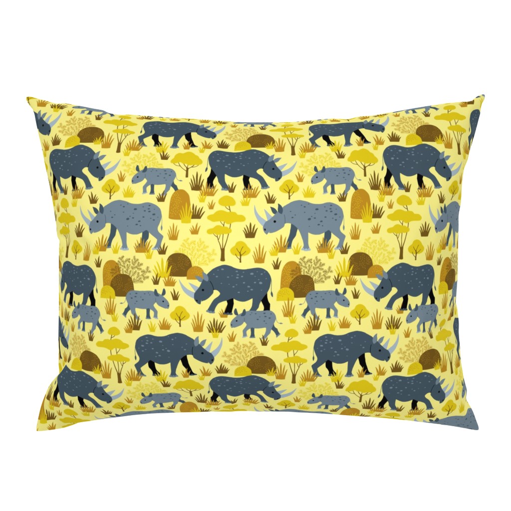 Endangered black rhino on yellow