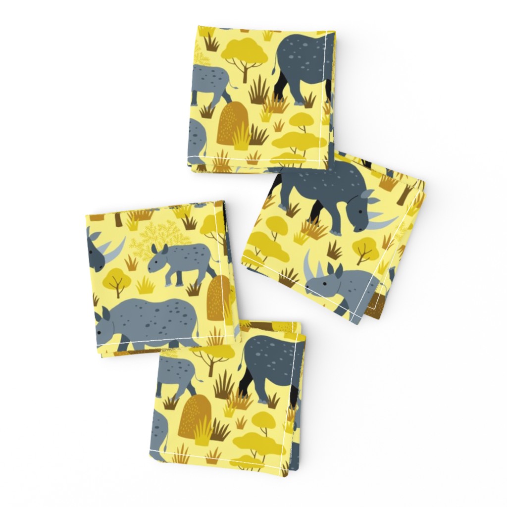 Endangered black rhino on yellow