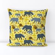 Endangered black rhino on yellow