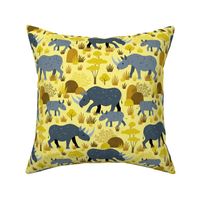 Endangered black rhino on yellow